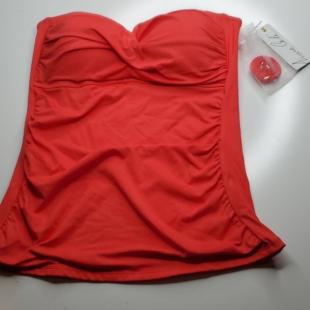 NEW S ANNE COLE TWISTED DARK CORAL TANKINI TOP SWIM HALTER STRAP NWT 4 6 small